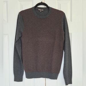 MENS MICHAEL KORS GRAY & MAROON MERINO WOOL CHECKED SWEATER M